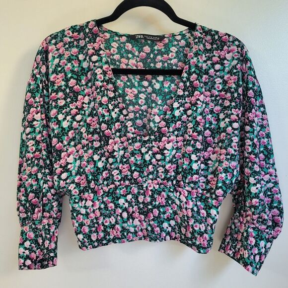 Zara Floral Crop Top Size Medium - Picture 2 of 11